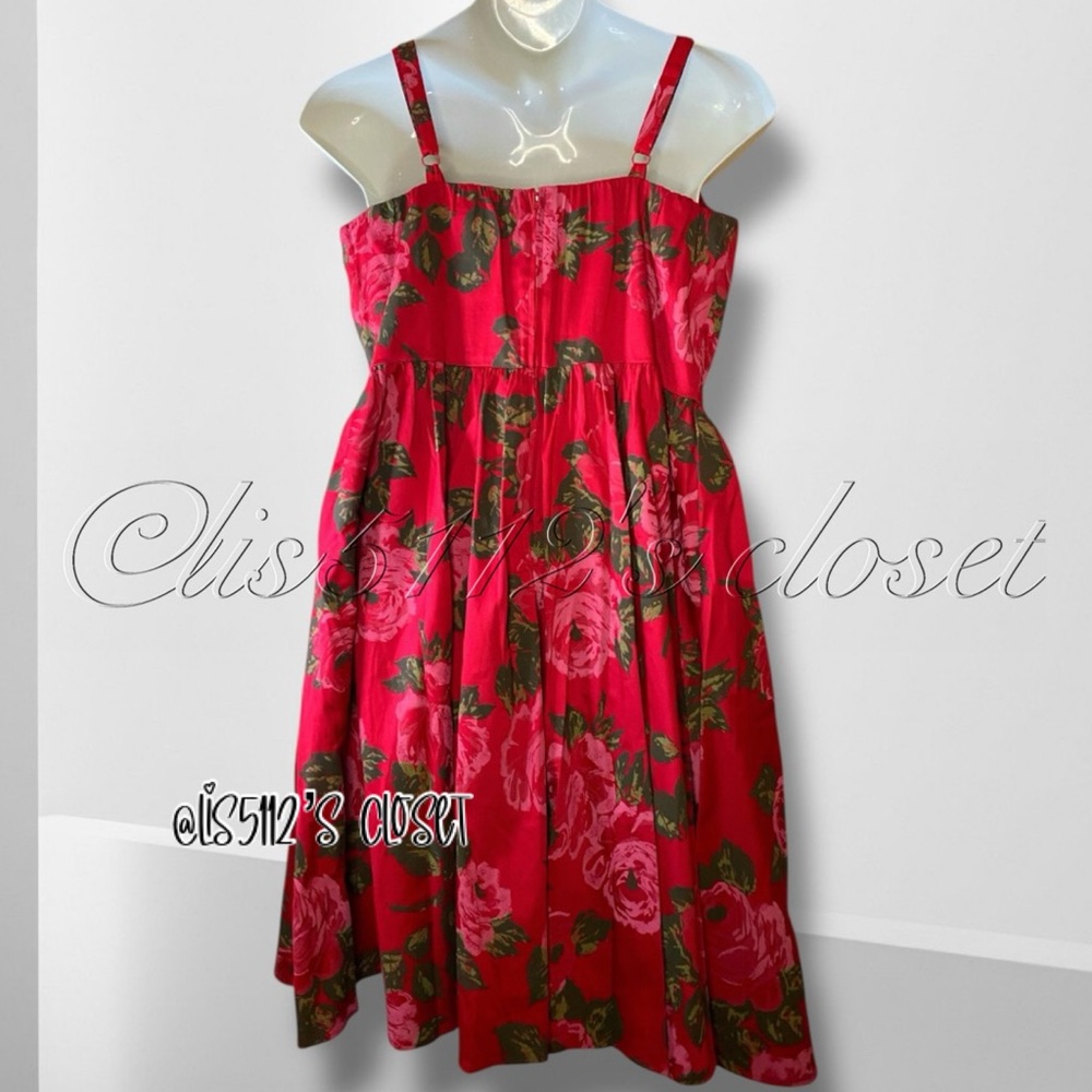 Vixen by Micheline Pitt Ingenue Swing Dress in Vintage Red Rose Print 3X - Picture 9 of 16